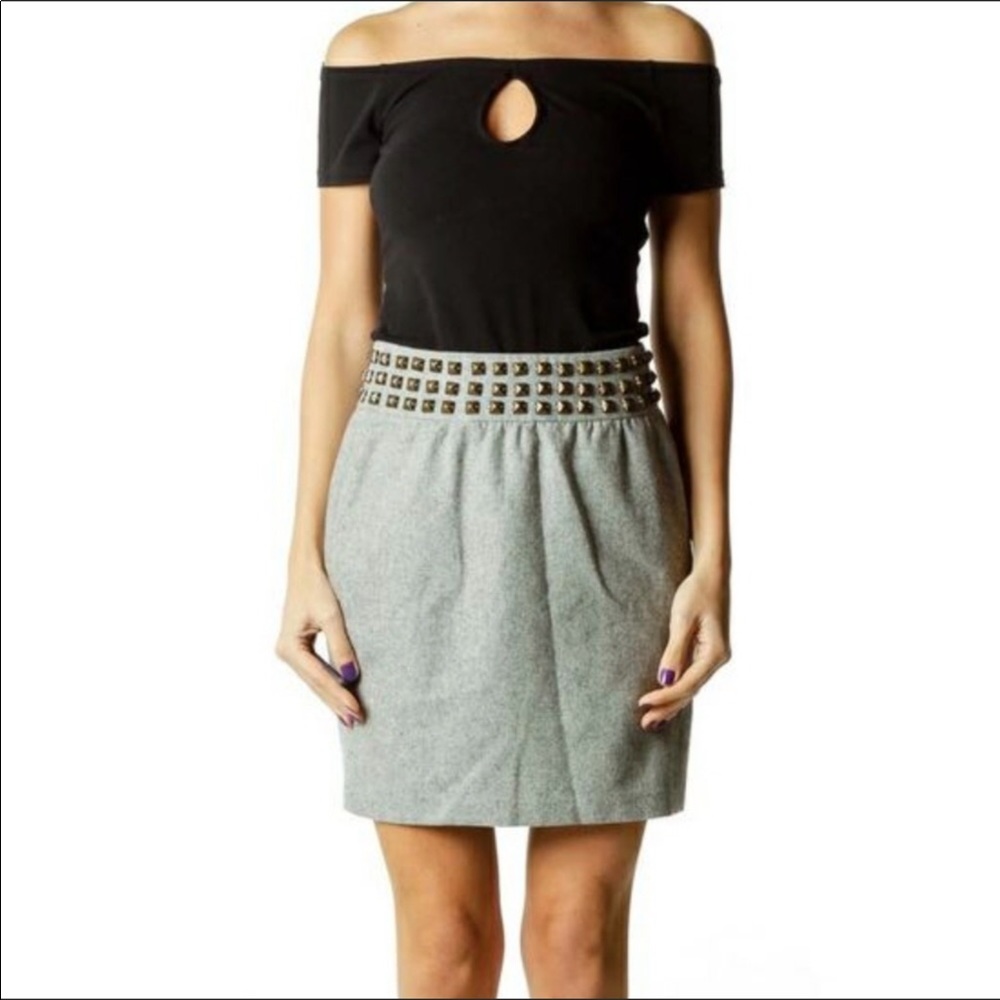 Anthro Silence & Noise sz 6 gray wool kirt w/metal detailing